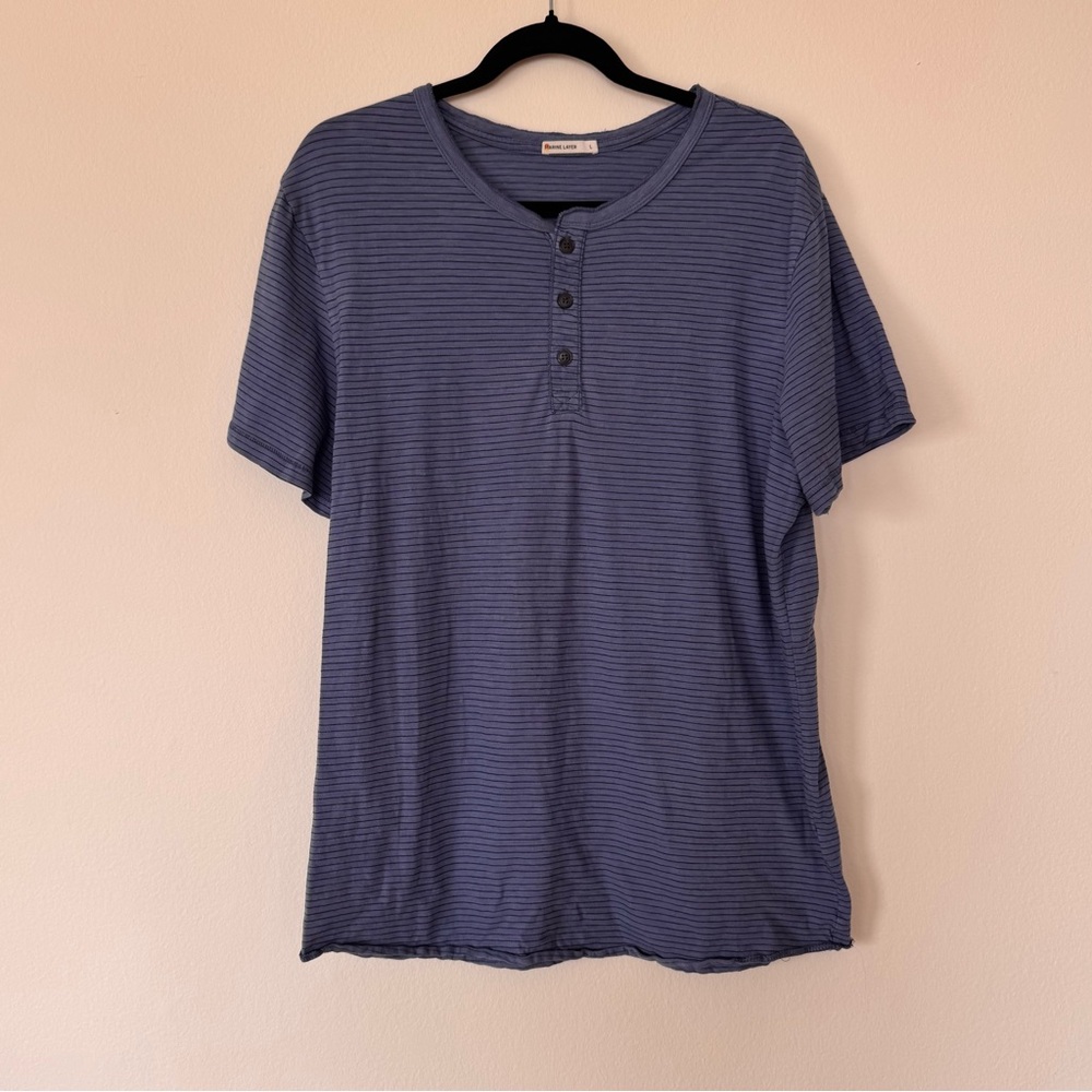 Marine Layer Mens Size L Blue Striped Henley T Shirt